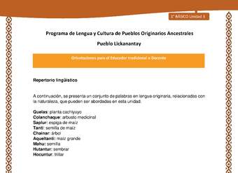 Orientaciones al docente - LC01 - Lickanantay - U3 - Repertorio lingüístico