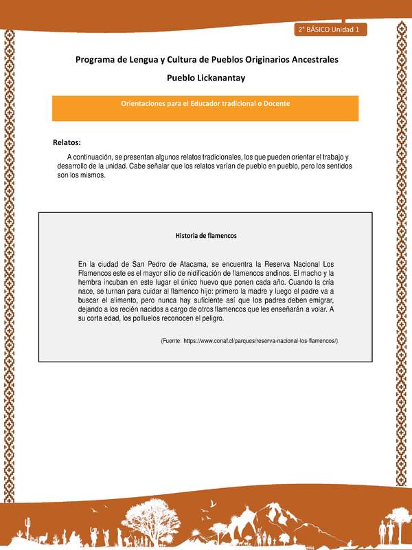 Orientaciones al docente - LC02 - Lickanantay - U1 - Relatos: Historia de flamencos