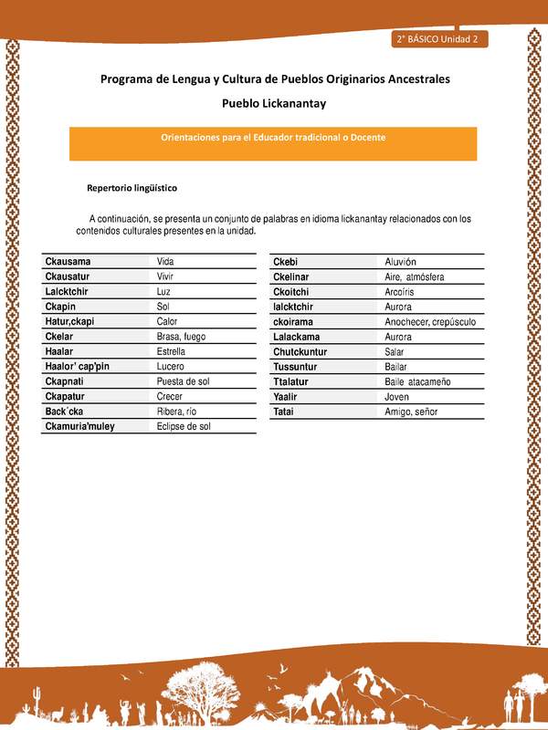 Orientaciones al docente - LC02 - Lickanantay - U2 - Repertorio lingüístico