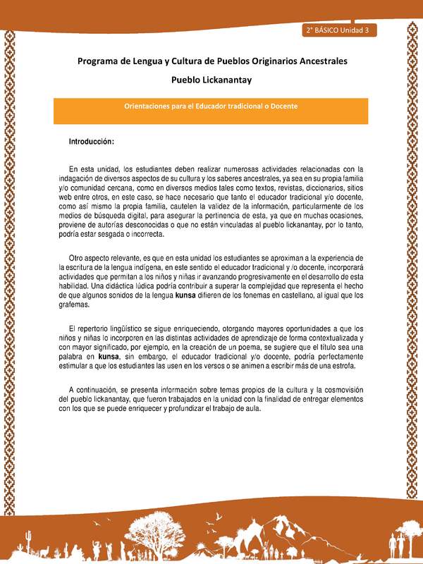 Orientaciones al docente - LC02 - Lickanantay - U3 - Introducción