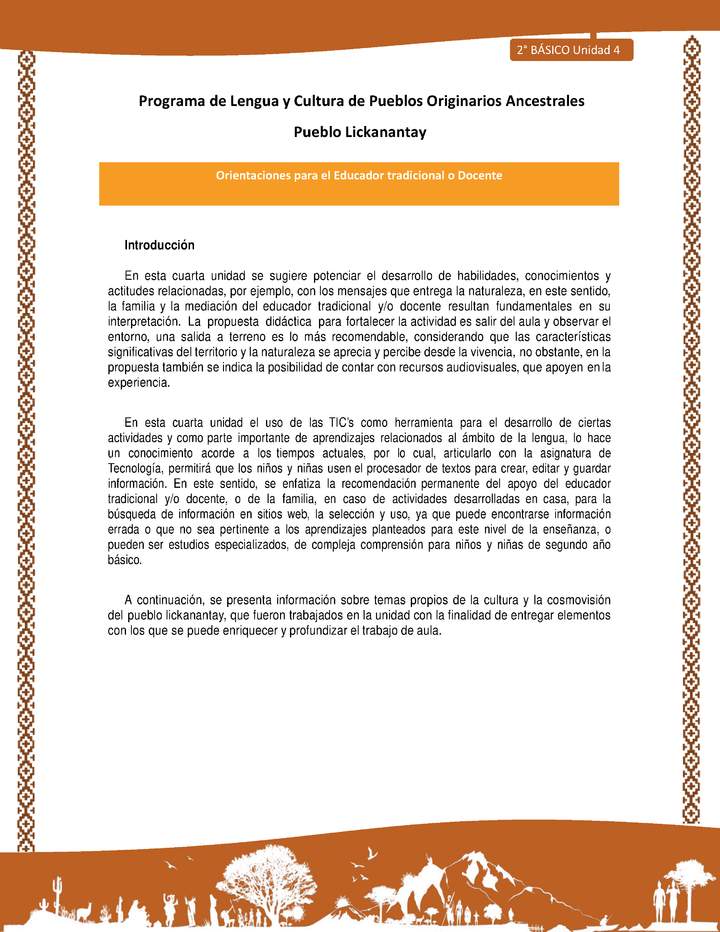 Orientaciones al docente - LC02 - Lickanantay - U4 - Introducción