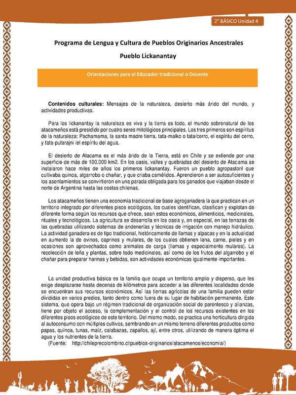 Orientaciones al docente - LC02 - Lickanantay - U4 - Contenidos culturales