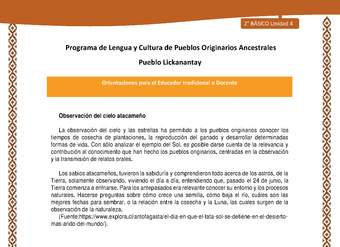 Orientaciones al docente - LC02 - Lickanantay - U4 - Observación del cielo atacameño