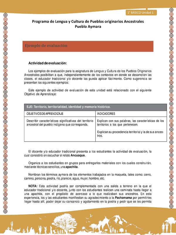 Orientaciones al docente - LC01 - Aymara - U01 - Ejemplo de evaluación