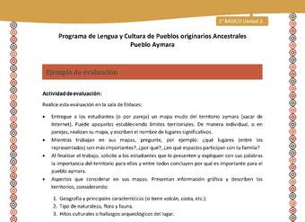 Ejemplo de evaluación - Lengua y cultura de los pueblos Originarios Ancestrales 1º básico -  Aymara - Unidad 2