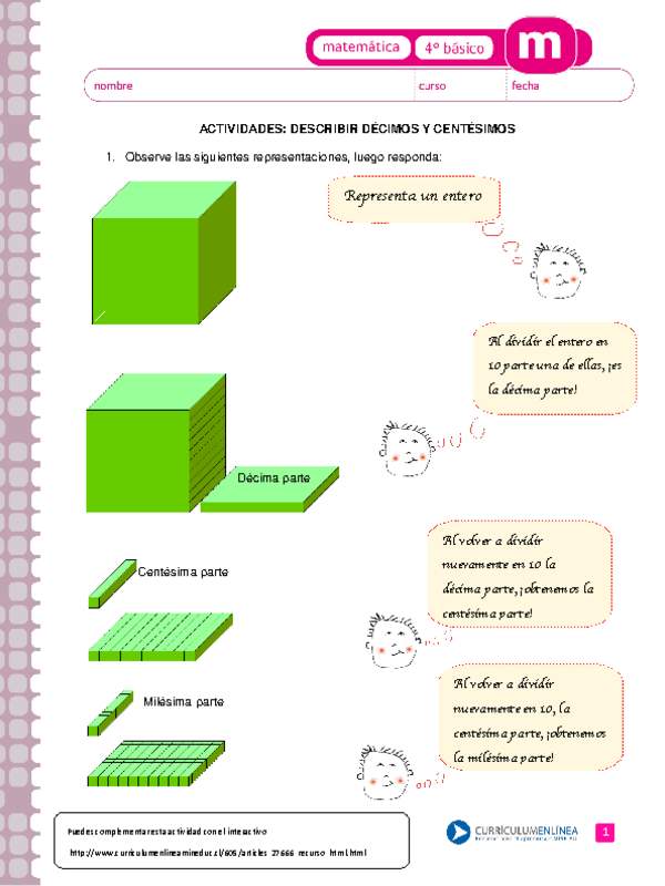 Describir décimos centésimos milésimos