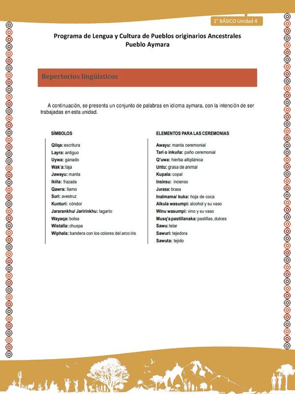 Orientaciones al docente - LC01 - Aymara - U04 - Repertorio Lingüístico