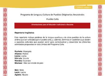 Orientaciones al docente - LC02 - Colla - U3 - Repertorio lingüístico