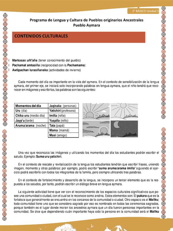 Orientaciones al docente - LC02 - Aymara - U04 - Contenidos culturales