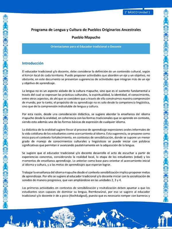 Orientaciones al docente - LC01 - Mapuche - U1 - Introducción