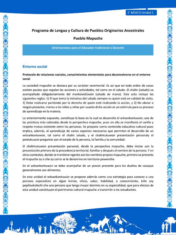 Orientaciones al docente - LC01 - Mapuche - U1 - Entorno social