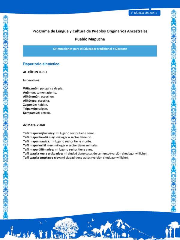 Orientaciones al docente - LC01 - Mapuche - U1 - Repertorio sintáctico