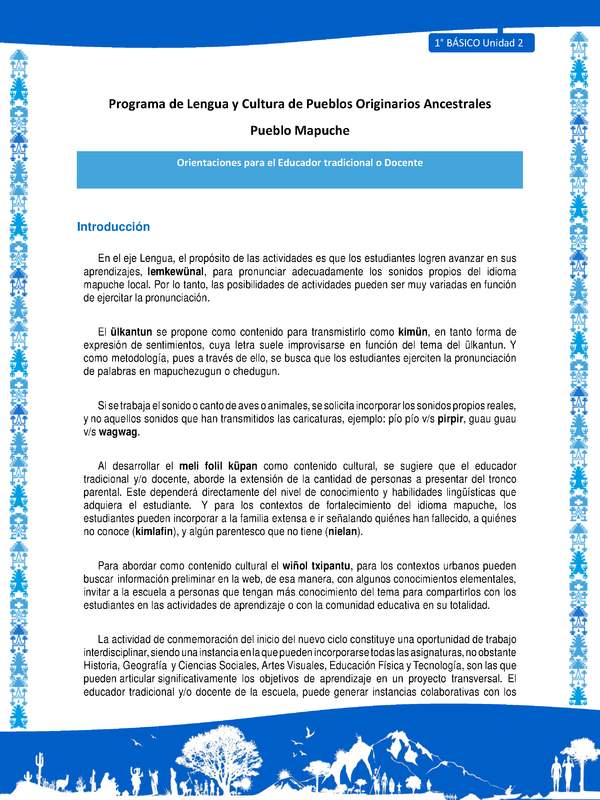 Orientaciones al docente - LC01 - Mapuche - U2 - Introducción