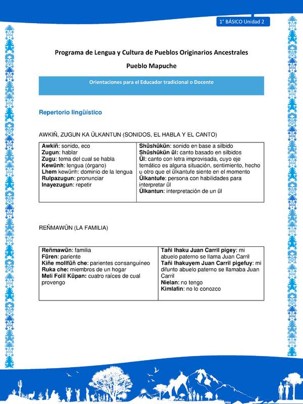 Orientaciones al docente - LC01 - Mapuche - U2 - Repertorio lingüístico