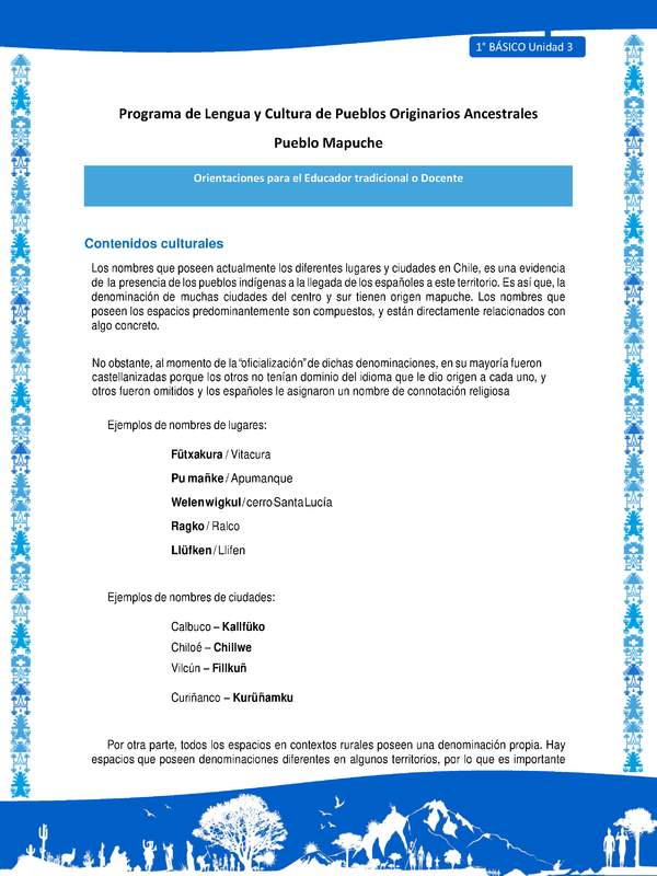 Orientaciones al docente - LC01 - Mapuche - U3 - Contenidos culturales