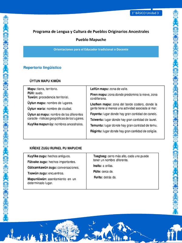 Orientaciones al docente - LC01 - Mapuche - U3 - Repertorio lingüístico