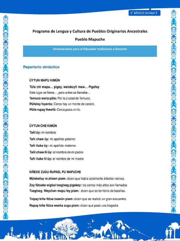 Orientaciones al docente - LC01 - Mapuche - U3 - Repertorio sintáctico