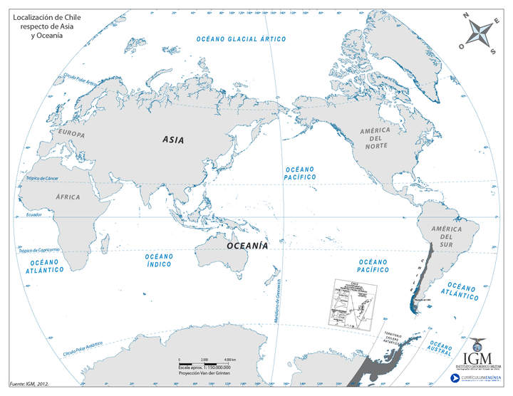 Localización de Chile respecto de Asia y Oceanía