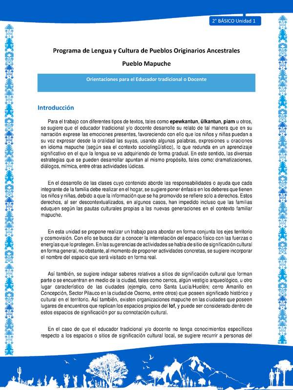 Orientaciones al docente - LC02 - Mapuche - U1 - Introducción