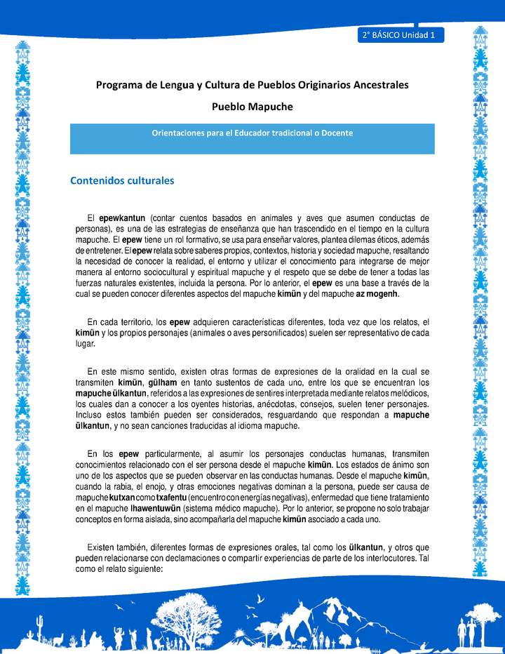 Orientaciones al docente - LC02 - Mapuche - U1 - Contenidos culturales