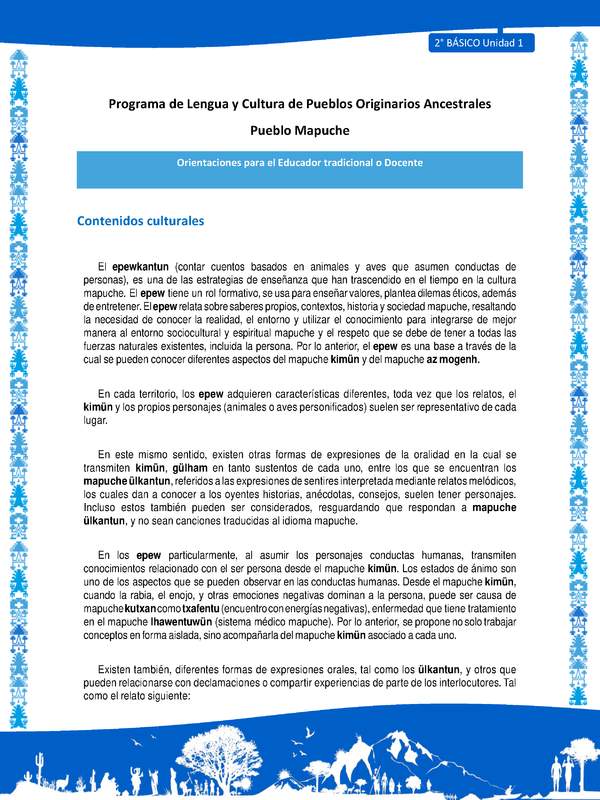 Orientaciones al docente - LC02 - Mapuche - U1 - Contenidos culturales