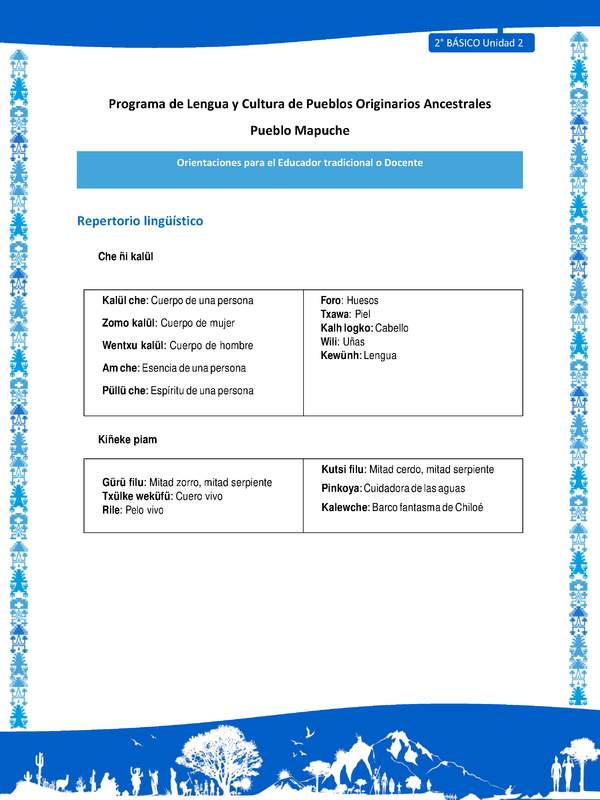 Orientaciones al docente - LC02 - Mapuche - U2 - Repertorio lingüístico