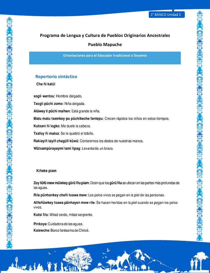 Orientaciones al docente - LC02 - Mapuche - U2 - Repertorio sintáctico