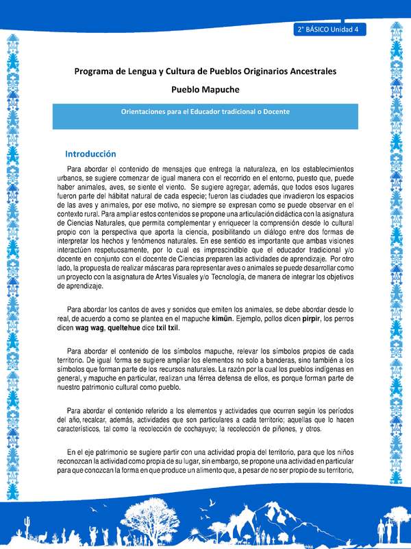 Orientaciones al docente - LC02 - Mapuche - U4 - Introducción