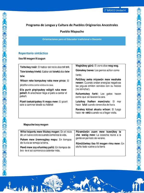 Orientaciones al docente - LC02 - Mapuche - U4 - Repertorio Repertorio sintáctico