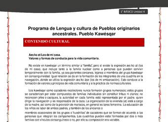 Orientaciones al docente - LC01 - Kawésqar - U4 - Contenido cultural