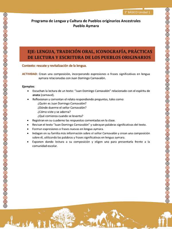 03-Actividad Sugerida LC03 U01-LR01-Crean  una  composici+¦n,  incorporando  expresiones  o  frases  significativas  en  lengua aymara relacionadas con Juan Domingo Carnaval+¦n