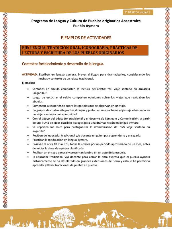 10-Actividad Sugerida LC03-U02-LF02-Escriben en lengua aymara, breves diálogos para dramatizarlos, considerando los hechos y contexto de un relato tradicional.