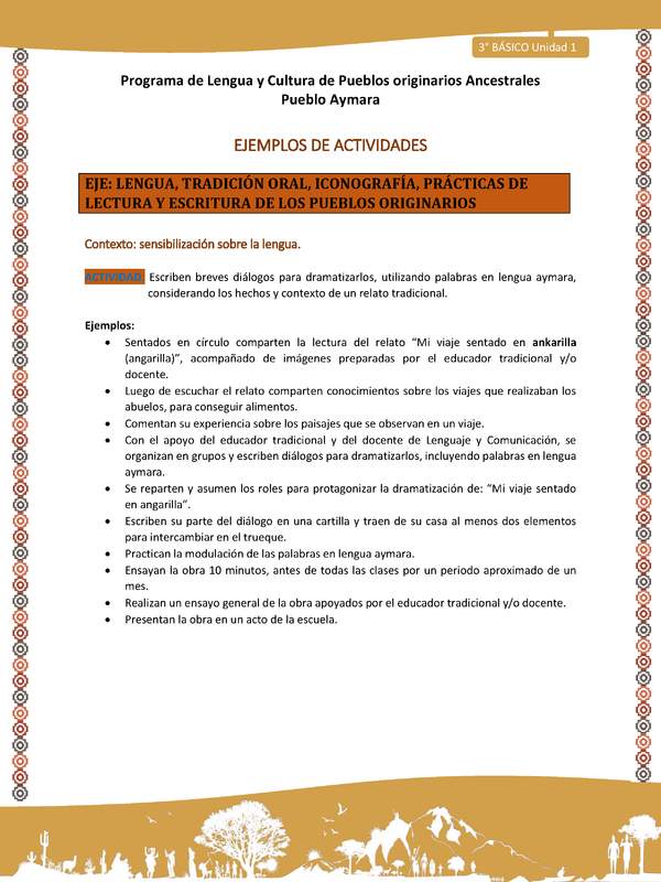 04-Actividad Sugerida LC03-U02-LS02-: Escriben breves diálogos para dramatizarlos, utilizando palabras en lengua aymara, considerando los hechos y contexto de un relato tradicional.