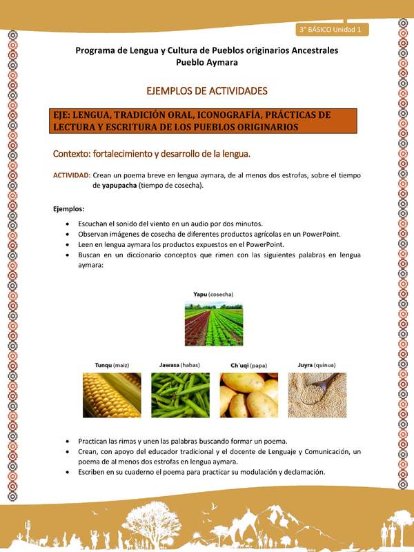 09-Actividad Sugerida LC03-U02-LF02-Crean un poema breve en lengua aymara, de al menos dos estrofas, sobre el tiempo de yapupacha (tiempo de cosecha).