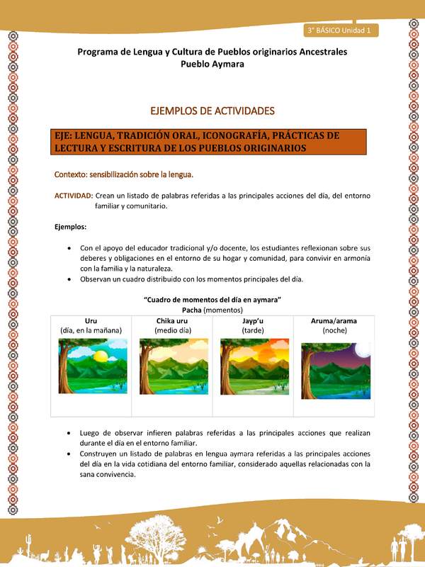 02-Actividad Sugerida LC03-U02-LS02-Crean un listado de palabras referidas a las principales acciones del día, del entorno familiar y comunitario.