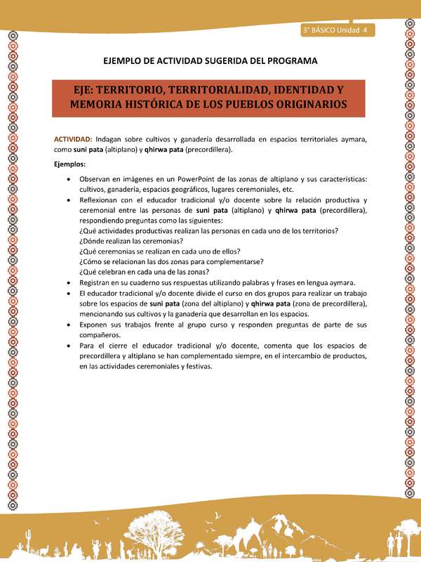 11-Actividad Sugerida LC03-U03 -AYM-OA06-Indagan sobre cultivos y ganadería desarrollada en espacios territoriales aymara, como suni pata (altiplano) y qhirwa pata (precordillera).