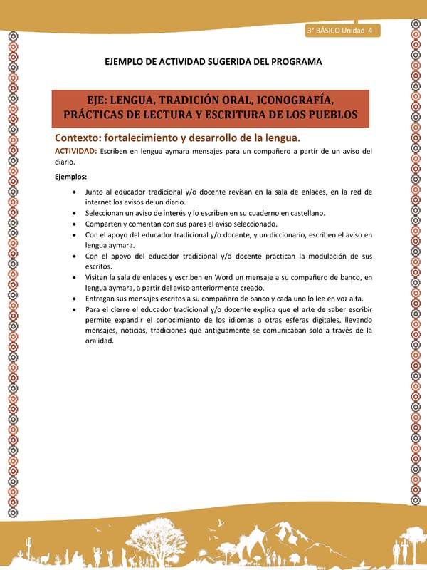 09-Actividad Sugerida LC03-U03 -AYM-LF04-Escriben en lengua aymara mensajes para un compañero a partir de un aviso del diario.