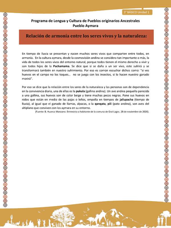 08-Orientaciones al docente - LC03 - Aymara - U01 -Relación de armonía entre los seres vivos y la naturaleza
