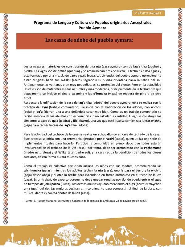 10-Orientaciones al docente - LC03 - Aymara - U01 -Las casas de adobe del pueblo aymara