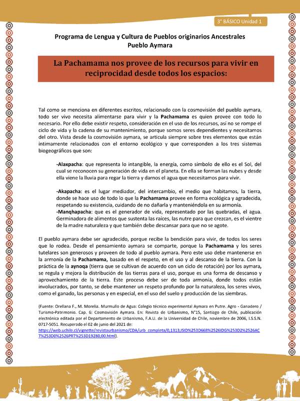12-Orientaciones al docente - LC03 - Aymara - U01 -La Pachamama nos provee de los recursos para vivir en reciprocidad desde todos los espacios