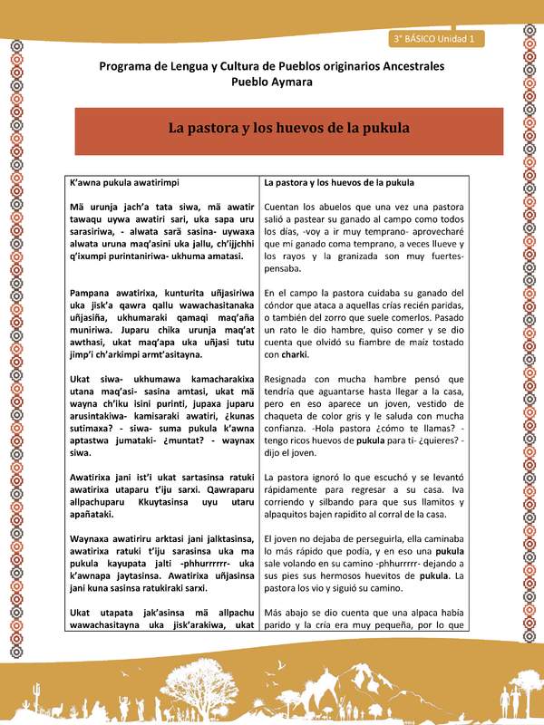 07-Orientaciones al docente - LC03 - Aymara - U01 -La pastora y los huevos de la pukula