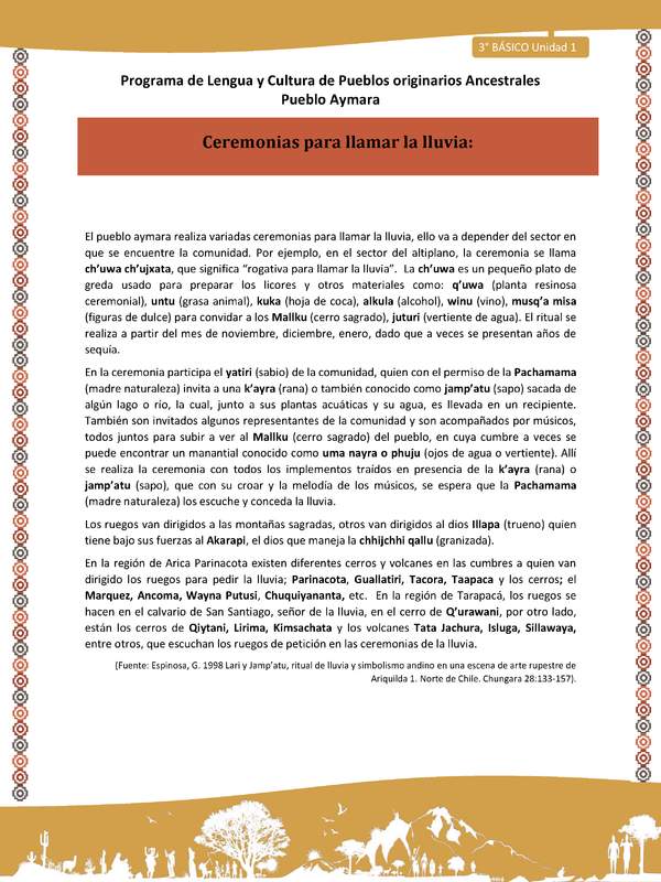 06-Orientaciones al docente - LC03 - Aymara - U01 -Ceremonias para llamar la lluvia