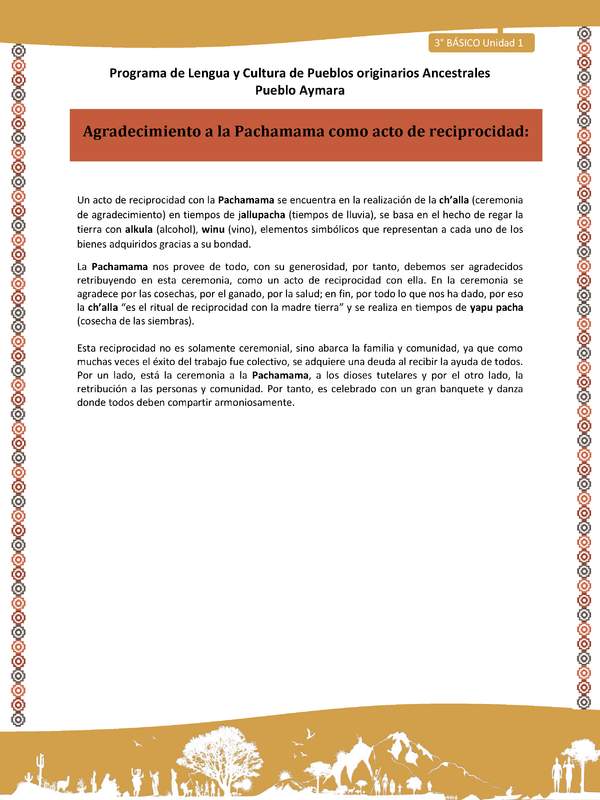 14-Orientaciones al docente - LC03 - Aymara - U01 -Agradecimiento a la Pachamama como acto de reciprocidad