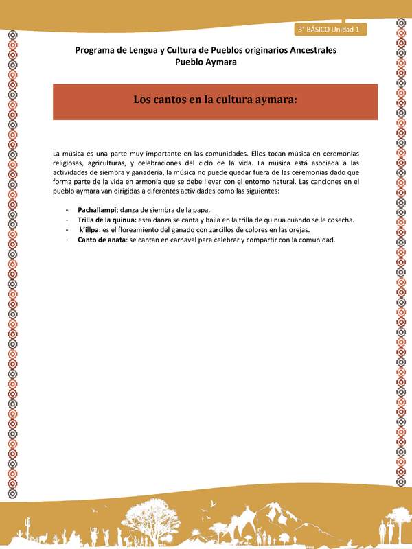 17-Orientaciones al docente - LC03 - Aymara - U01 -Los cantos en la cultura aymara
