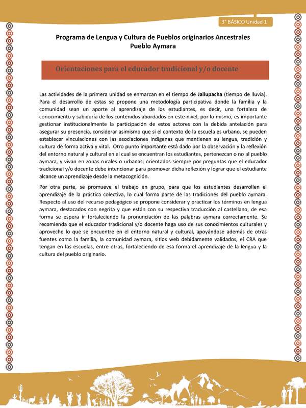 01-Orientaciones al docente - LC03 - Aymara - U01 -Introducción