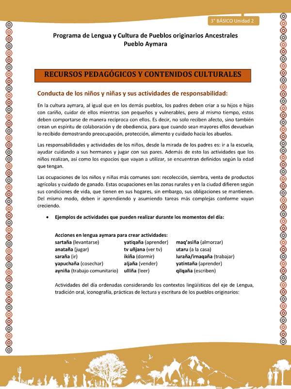 Conducta de los niños y niñas y sus actividades de responsabilidad