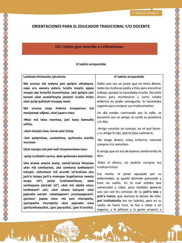 03-Orientaciones para el educador-LC03 U03-Un relato que enseña a reflexionar: El ladrón Arrepentido