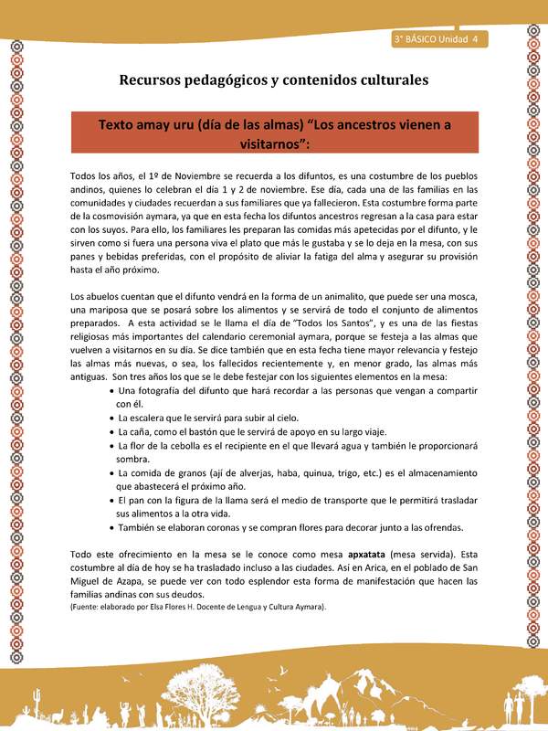 11-Orientaciones para el educador-LC03 U04-Texto amay uru (día de las almas) “Los ancestros vienen a visitarnos”