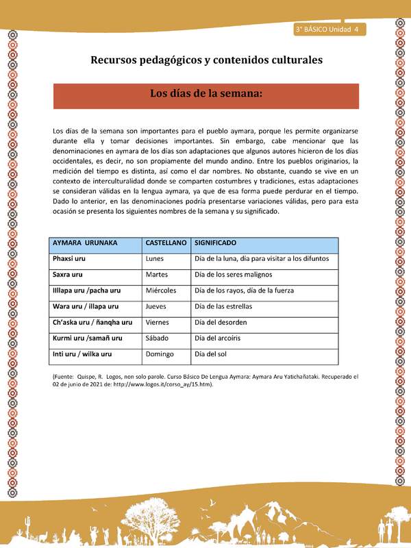02-Orientaciones para el educador-LC03 U04-Los días de la semana