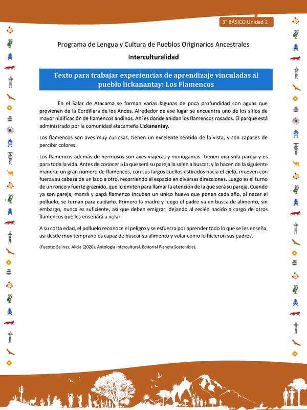 Texto para trabajar experiencias de aprendizaje vinculadas al pueblo lickanantay: Los Flamencos